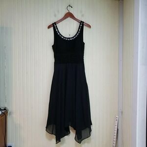 Ombre Dress Womens 10 Black Solid Sleeveless Scoop Neck Beaded Asym Hem